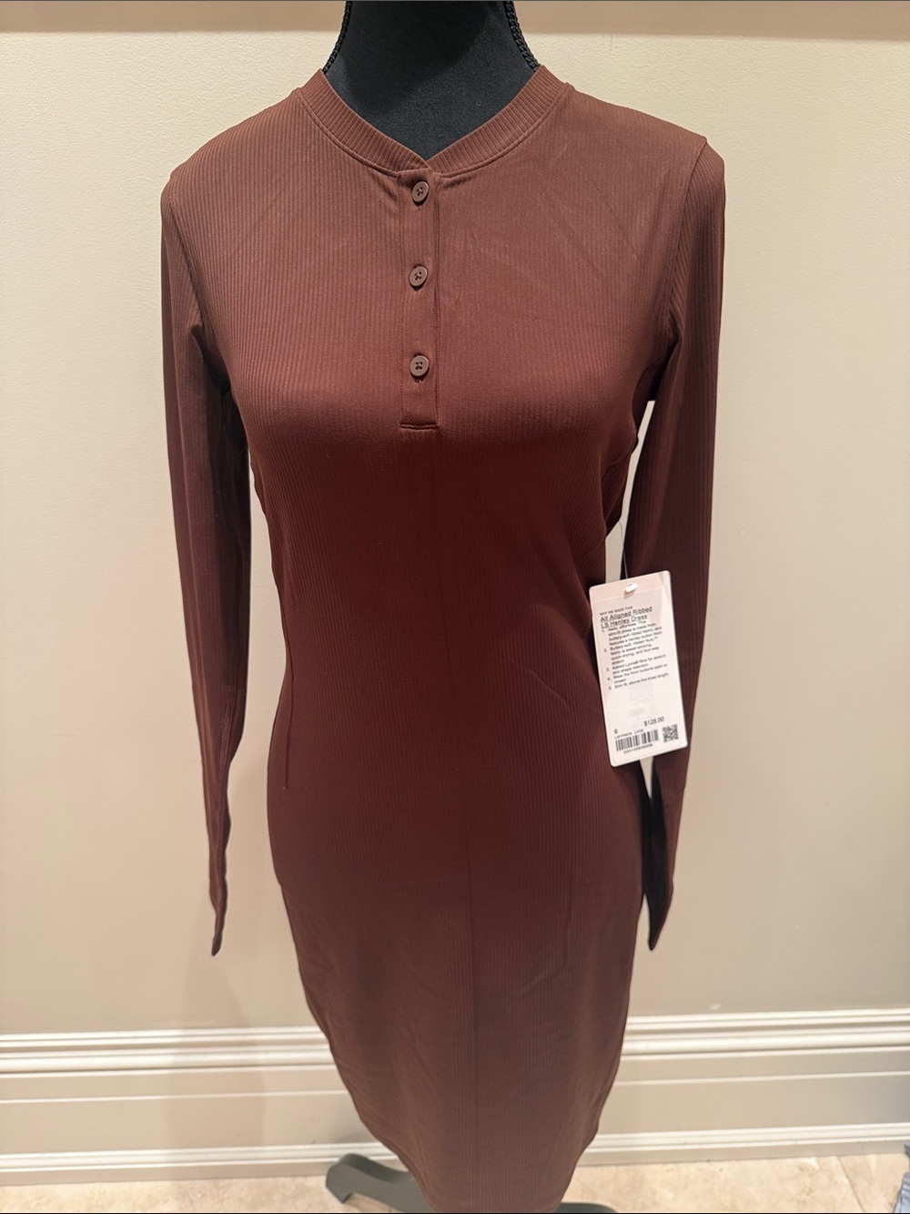 lululemon athletica Ribbed Henley Midi Dress in Deep Brown